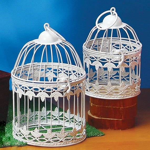 Small Decorative White Metal Bird Cage Grape LEAF Design Wedding or Home  Table Decor Choose Size