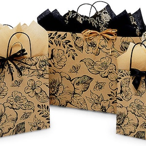 Kraft TIMELESS FLORAL Design Print Shopping Gift Paper (Bag Only) Choose Size & Package Amount