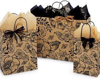 Kraft TIMELESS FLORAL Design Print Shopping Gift Paper (Bag Only) Choose Size & Package Amount