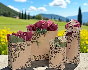 TUSCAN HARVEST Design Print Recycled Kraft Paper Gift ((Bag Only)) Choose Size & Package Amount