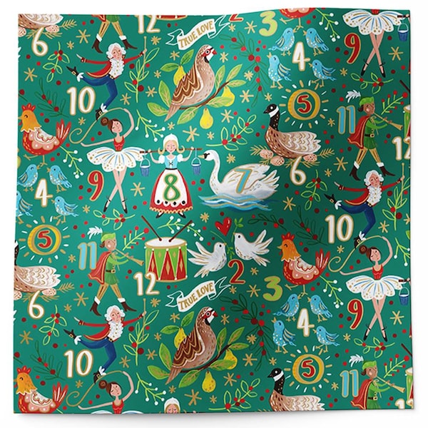 TWELVE DAYS of CHRISTMAS Design Print Gift Grade Tissue Paper Sheets Choose Size & Package Amount