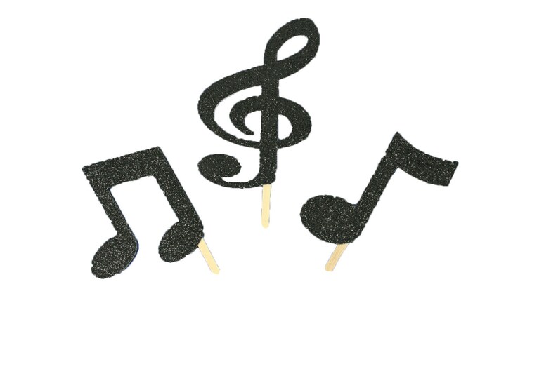 Set of 3 Glitter MUSICAL NOTES Cake Toppers Birthday Party Etsy