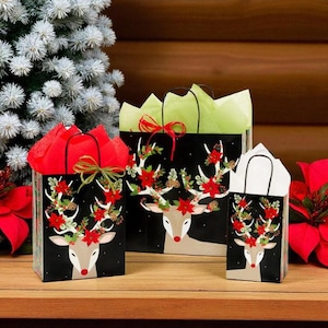 CHRISTMAS REINDEER Design Christmas Shopping Gift Paper Gloss ((Bag Only)) Choose Size