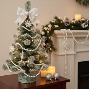 LARGE 12MM WHITE Faux Pearl Plastic BEADS on a String Garland Roll 17 Feet