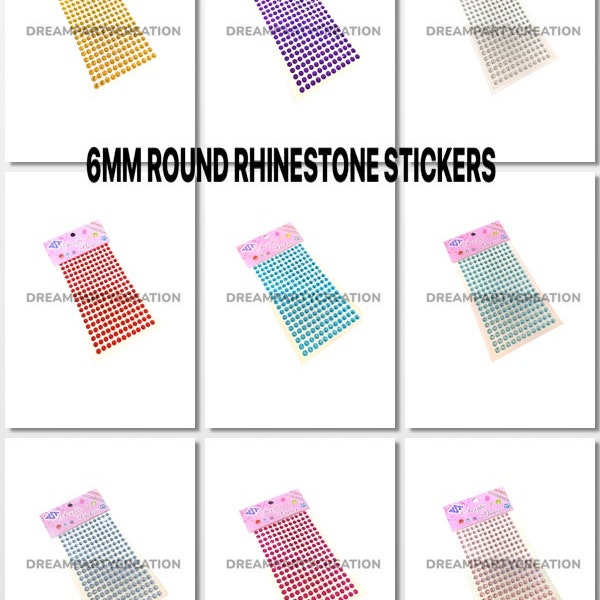 6MM ROUND Gemstone 225 Pieces Self Adhesive Acrylic Rhinestones Stickers Choose Color