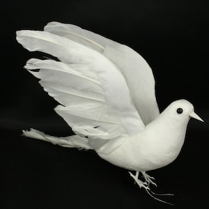 Artificial Doves (11 Inch Wingspan) White Flocked Body and Natural Feather Wings and Tail Choose Package Count
