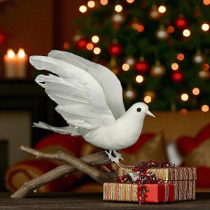 Artificial Doves (11 Inch Wingspan) White Flocked Body and Natural Feather Wings and Tail Choose Package Count