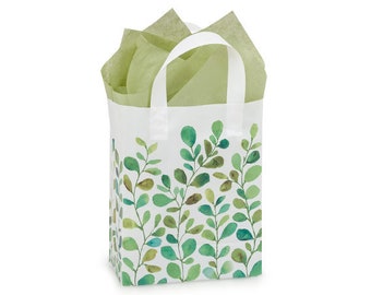 WATERCOLOR GREENERY Design Plastic CUB Size 8"x4"x10" Gift Bag Choose Package amount