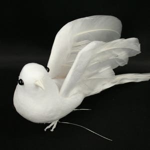 Artificial Doves (7 Inch Wingspan) White Flocked Body and Natural Feather Wings and Tail Choose Package Count