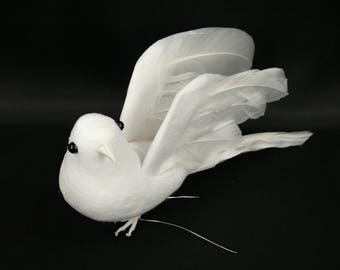 Artificial Doves (7 Inch Wingspan) White Flocked Body and Natural Feather Wings and Tail Choose Package Count