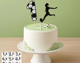 Women's SOCCER Number Glitter Print Design Birthday Cake Topper 5.5" Tall Choose Number
