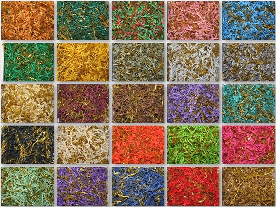 Crinkle Paper Shred with METALLIC GOLD Trim for Packaging Gift Box / Basket Filler Choose Color & Pack amount