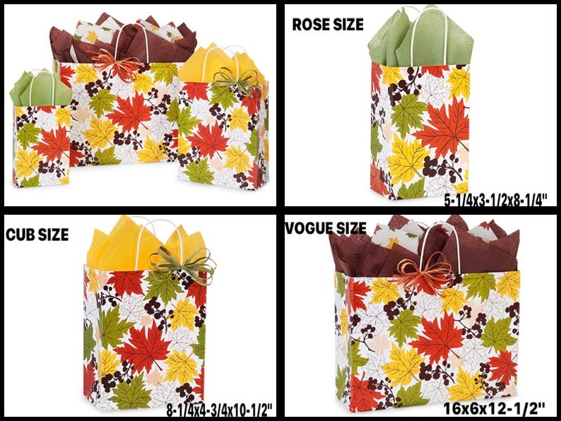 FALLING LEAVES Print Kraft Shopping Gift Paper Bags Choose Size /& Package Amount