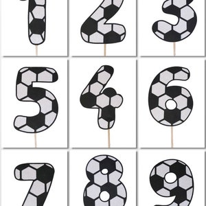 SOCCER BALL Design Number Glitter Print Design Birthday Cake Topper 5.5&quot; Tall Choose Number