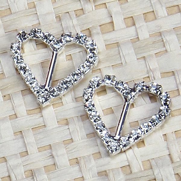 7/8" Heart Shaped Rhinestone Metal Buckle DIY, Ribbon Sliders, Favor box decor, wedding decor, Choose Pack amount