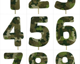 CAMOUFLAGE Print Design Birthday NUMBER Cake Topper 5.5" Tall Choose Number