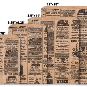 NEWSPRINT KRAFT Print DESIGN Kraft Flat Paper Merchandise Bags Choose Size & Package Amount