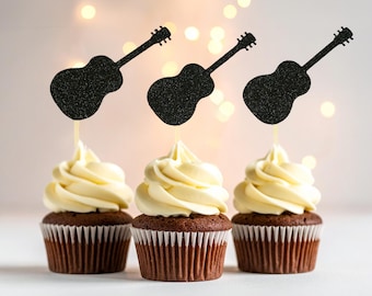 Glitter ACOUSTIC GUITAR Cake / Cupcake Toppers Birthday Party Decor CHOOSE Package and Color
