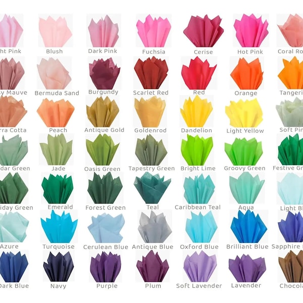 Hojas de papel de seda para regalo - 15 x 20" Elija el color y la cantidad del paquete