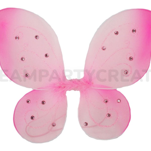 PINK Butterfly Fairy Nylon WINGS Glitter & Gemstones Design Choose Size