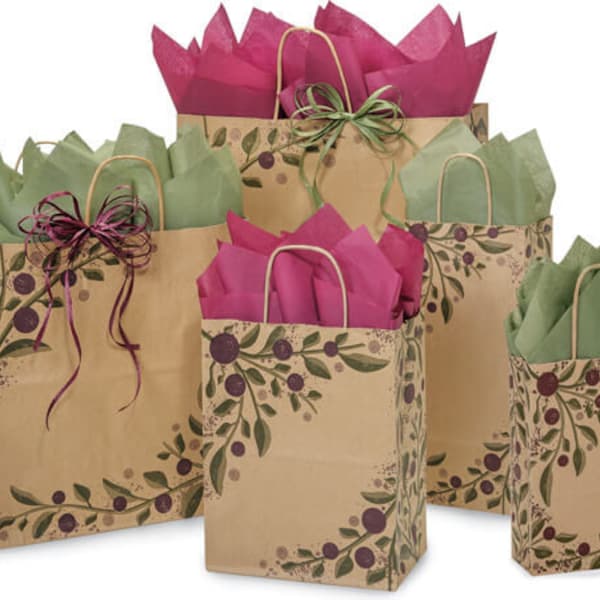 TUSCAN HARVEST Design Print Recycled Kraft Paper Gift ((Bag Only)) Choose Size & Package Amount