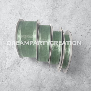 SAGE GREEN Organza Satin EDGE Sheer Ribbon 100% nylon Choose Size & Yardage Amount