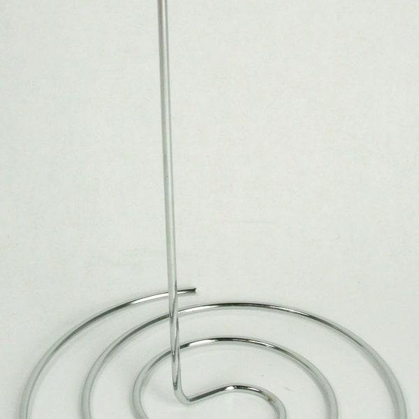 Metal Silver Wire SWIRL Base Card Holder with Clip Choose size 6" or 12" Tall