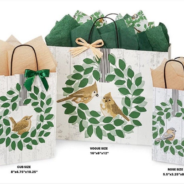 FARMHOUSE BIRDS Design Print White Kraft Shopping Gift Paper ((Bag Only)) Choose Size (CLOSEOUT)
