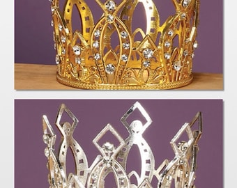3-1/4" x 2-1/4" METAL Royal CROWN with RHINESTONES Cake Topper, Table Decor #9249 Choose Color