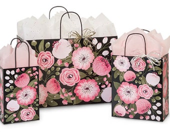 MOONLIT FLORAL Design Print White Kraft Shopping Gift Paper Bag Only Choose Size & Package Amount