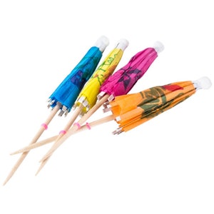Assorted Umbrella Parasol 4&quot; Cocktail Food Picks Tropical Luau Choose Amount