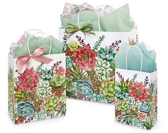 SUCCULENT GARDEN Design Shopping Gift Paper Gloss Bag Choose Size & Package Amount