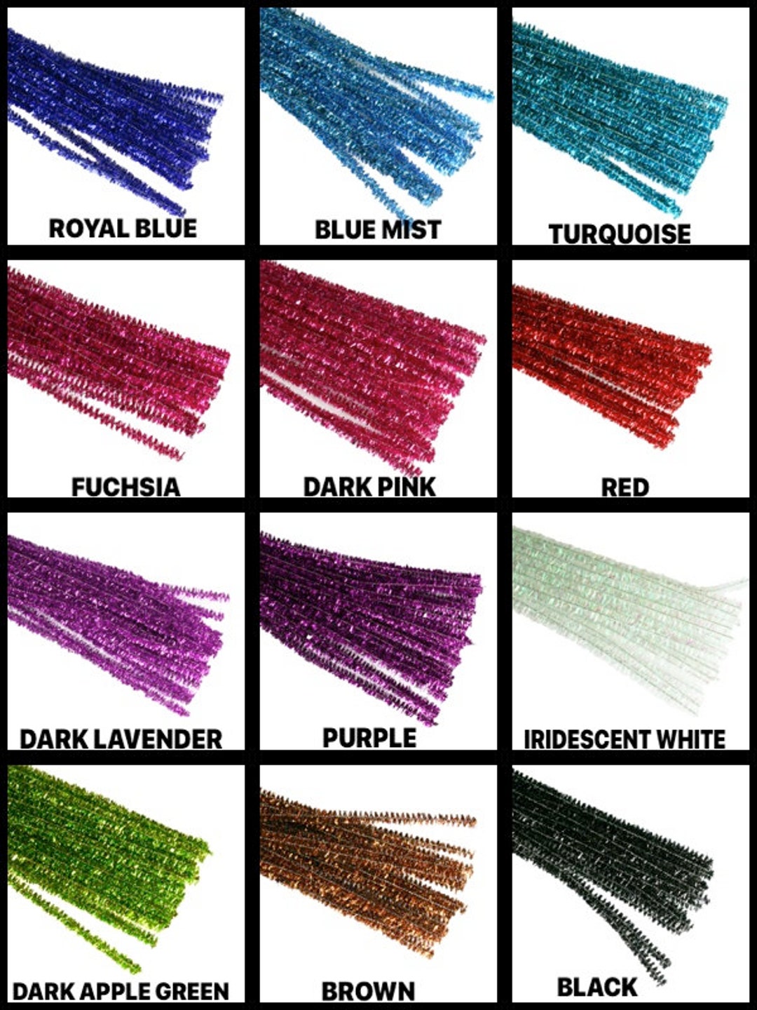 Pipe Cleaners, L: 30 cm, thickness 6 mm, glitter, bold colours, 24 pc/ 1  pack