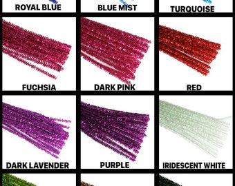 12" Metallic TINSEL Chenille ( Pipe Cleaner ) 6MM Stems Choose Color and Package Amount
