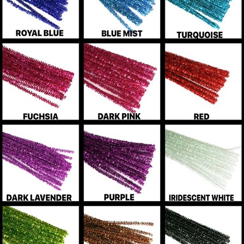 50 Glitter Pipe Cleaners Christmas Tinsel Chenille Craft Colour Stems 300 X 6mm for sale online 