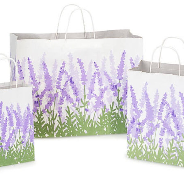 LAVENDER FIELDS Design Print White Kraft Shopping Gift Paper Bag Only Choose Size (CLOSEOUT)