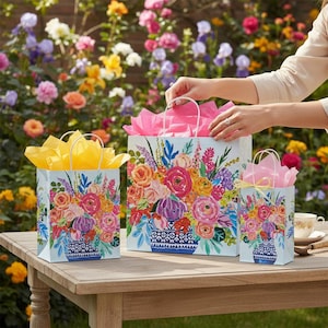 PERSIAN BLOOMS Design Shopping Gift Paper Gloss Bag Choose Size & Package Amount