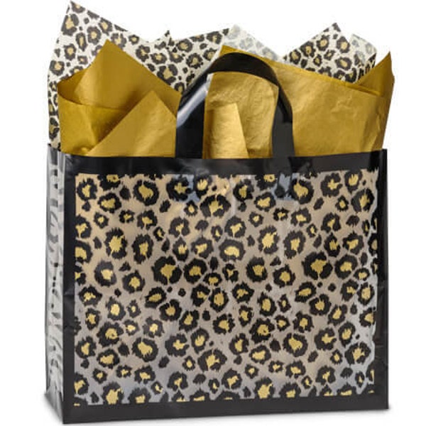 LEOPARD SAFARI Design Plastic VOGUE Size 16"x6"x12" Frosted Gift Bag Choose Package amount