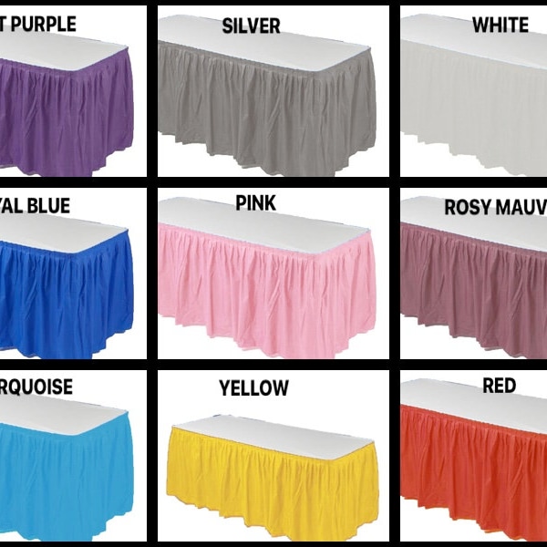 Party TABLE SKIRT, 29" X 14'  Pleated Plastic Disposable Waterproof Table SKIRT Choose Color