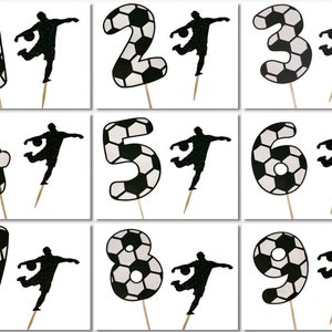 Men&#39;s SOCCER Number Glitter Print Design Birthday Cake Topper 5.5&quot; Tall Choose Number