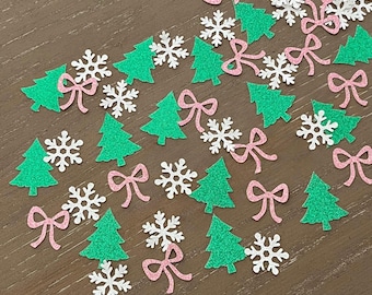 Glitter Christmas Tree and Pink Bow Confetti Christmas Decor Table Scatter Choose Package Amount