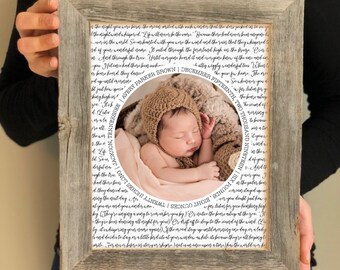 Neutral Nursery Art- Framed Picture with Song Lyrics and Birth Stats, Farmhouse Nursery Decor, Rustic Baby Room, Gender Neutral Baby Room