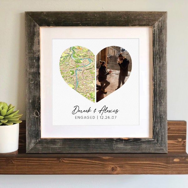 Engagement Gift for Daughter- Personalized Engagement Frame, Engagement location map with picture, She said Yes, Engagement Party Decor