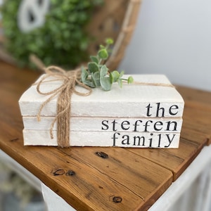 Personalized Family Name Book Stack- Housewarming Gift for Family, Farmhouse Decorations, Stamped books for Living Room, Books with Names