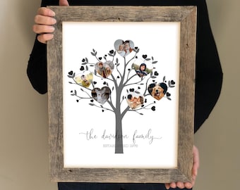 Family Tree with Last Name and Pictures of Family- Gift for Mom from siblings, 70th Birthday Gift for Her, Grandma Gifts, Family Picture