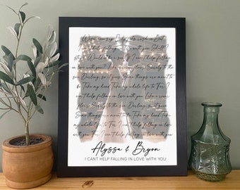 First Dance Song with photo- Wedding Gift Song Lyrics, 1st Anniversary Gift, Gift for Her, One Year Anniversary Gift, Wedding vows wall art