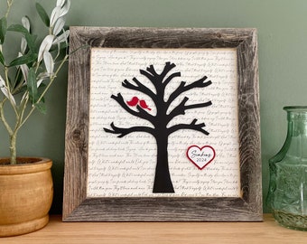 Song Lyric Art- Framed Lyrics, First Dance, Unique Anniversary Gift, Custom Wedding Gift, Lyric Tree, Tree with Initials, Framed Paper Art