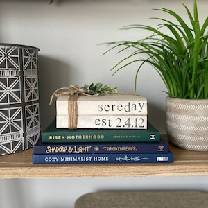 Established date books, last name stamped books, wedding gift, bridal shower gift, farmhouse bookstack, stamped stacked books, bookstack
