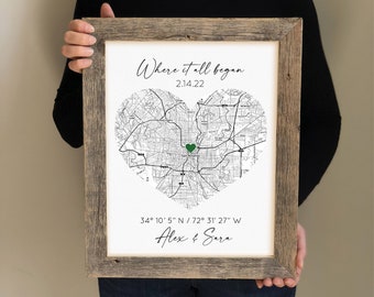Where We Met Map, Personalized Couples Gift, Custom Map, Boyfriend Gift, First Date Memory Map, Black and White Map, Where It Began