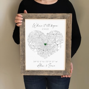 Où tout a commencé : carte du lieu de notre rencontre, cadeau d'anniversaire, carte du cœur, notre histoire, cadeau de premier rendez-vous, la nuit où nous nous sommes rencontrés, souvenir de notre premier rendez-vous